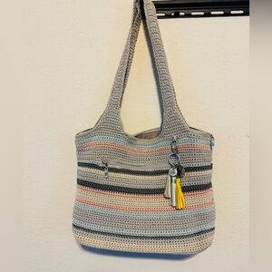 The Sak  Tote Bag with Tassel Charm - Beige, Pink & Blue